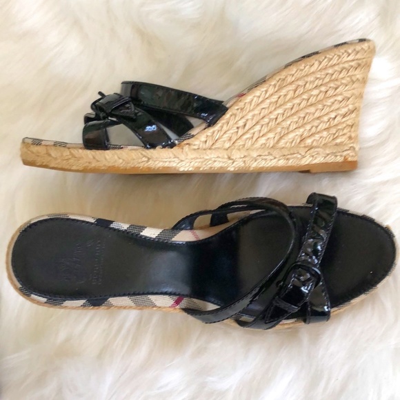 Burberry Black Patent Leather Wedges - Picture 2 of 13